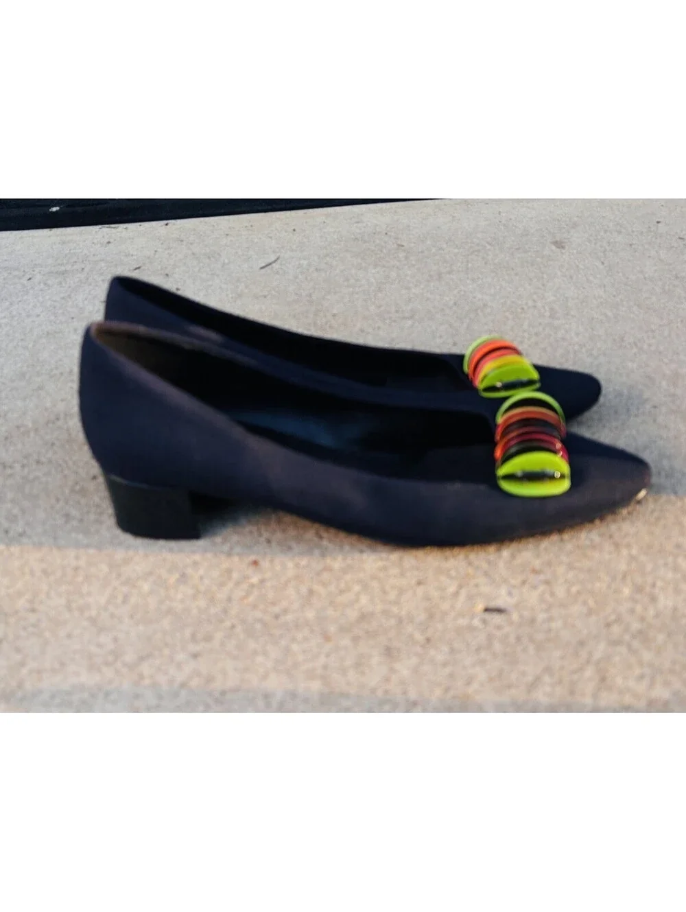 Vaneli Womens Navy Pumps Colorful Embellished Toe Block Heel Dress Shoes size 8